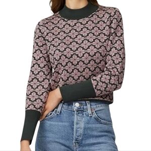 kate spade Pink and Black Floral Patterned Crewneck Sweater